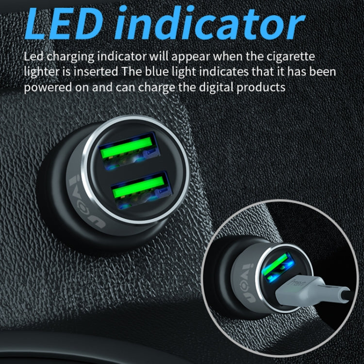 IVON CC38 2.4A Dual USB Car Charger + 1m USB to Micro USB Fast Charge Data Cable Set