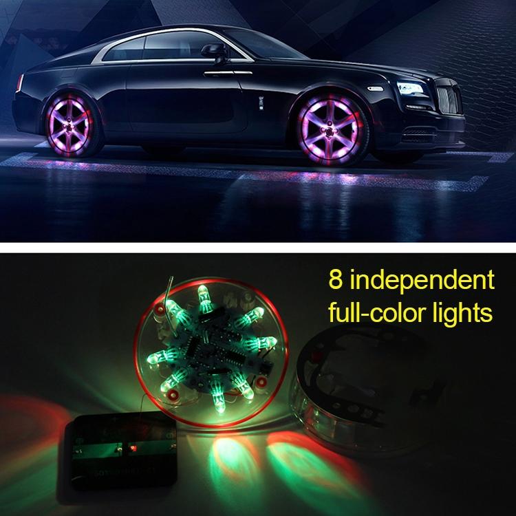 4 PCS Solar LED Car Tire Decoration Flashing Lights Colorful Wheels Hub Atmosphere Lights Infrared Remote Control, Infrared Remote Control