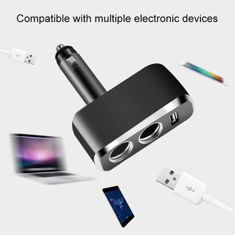 SHUNWEI SD-1909 80W 0.8A Car 2 in 1 USB Charger 90 Degree Free Rotation Cigarette Lighter, SD-1909 (Black), SD-1909