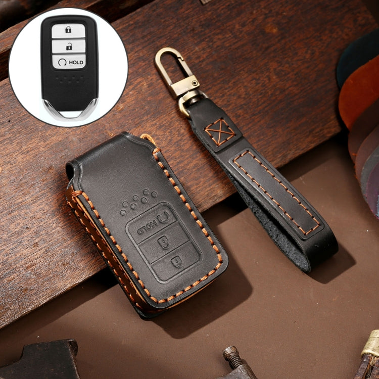 Hallmo Car Cowhide Leather Key Protective Cover Key Case for Honda Civic / Accord 3-button Start, For Honda Civic / Accord 3-button Start