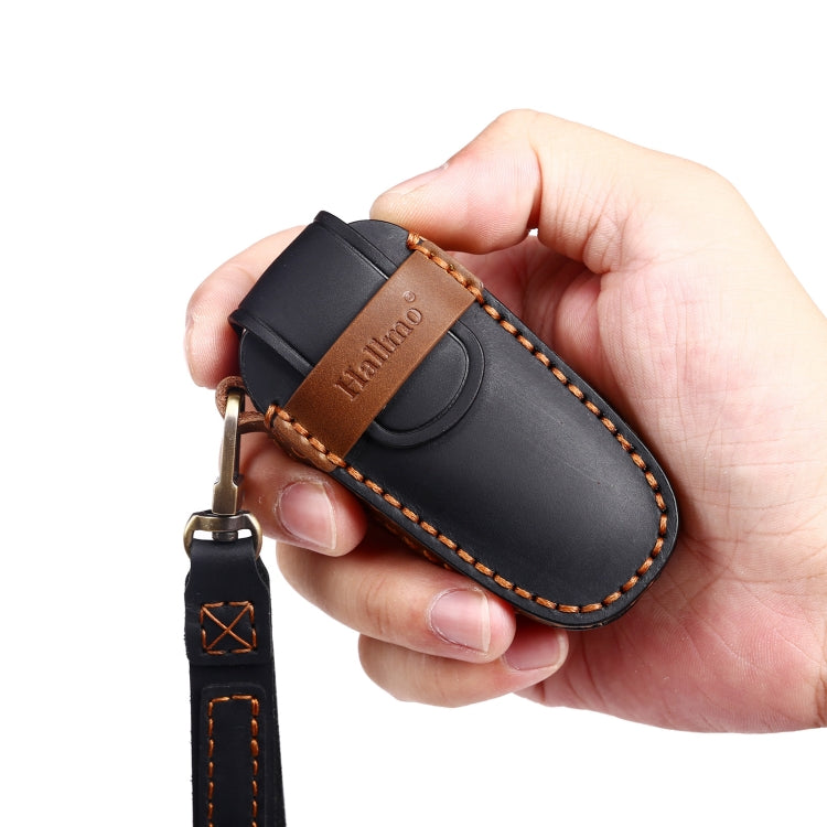Hallmo Car Cowhide Leather Key Protective Cover Key Case for Hyundai 3-button(Blue)