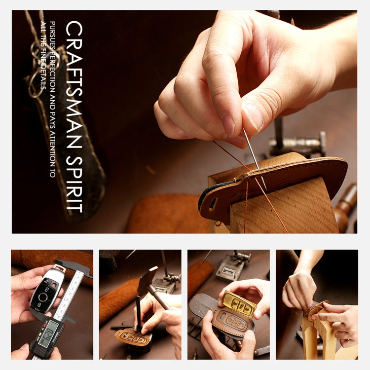 Hallmo Car Cowhide Leather Key Protective Cover Key Case for Hyundai 4-button(Brown)