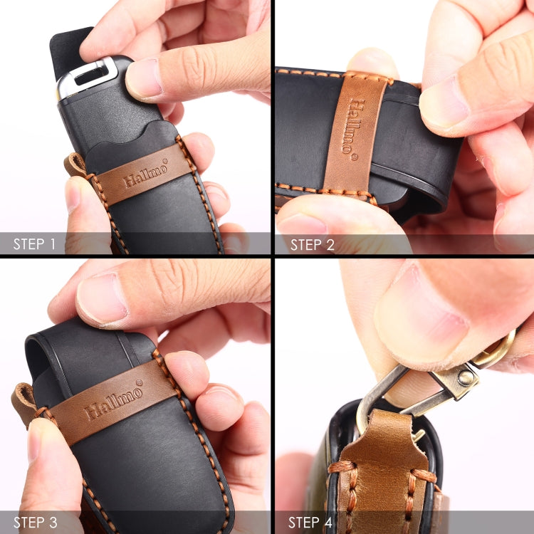 Hallmo Car Cowhide Leather Key Protective Cover Key Case for Hyundai 7-button(Black)