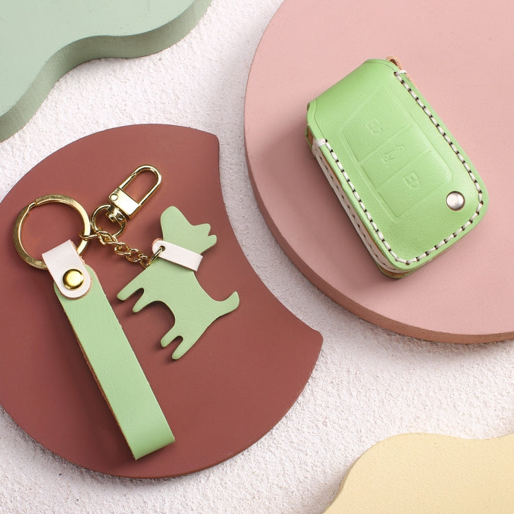 Hallmo Car Female Style Cowhide Leather Key Protective Cover for Volkswagen, B Type Folding(Pink)