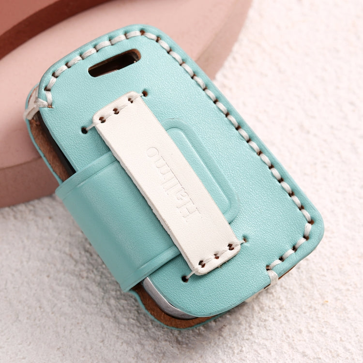 Hallmo Car Female Style Cowhide Leather Key Protective Cover for Volkswagen, B Type Folding(Sky Blue)