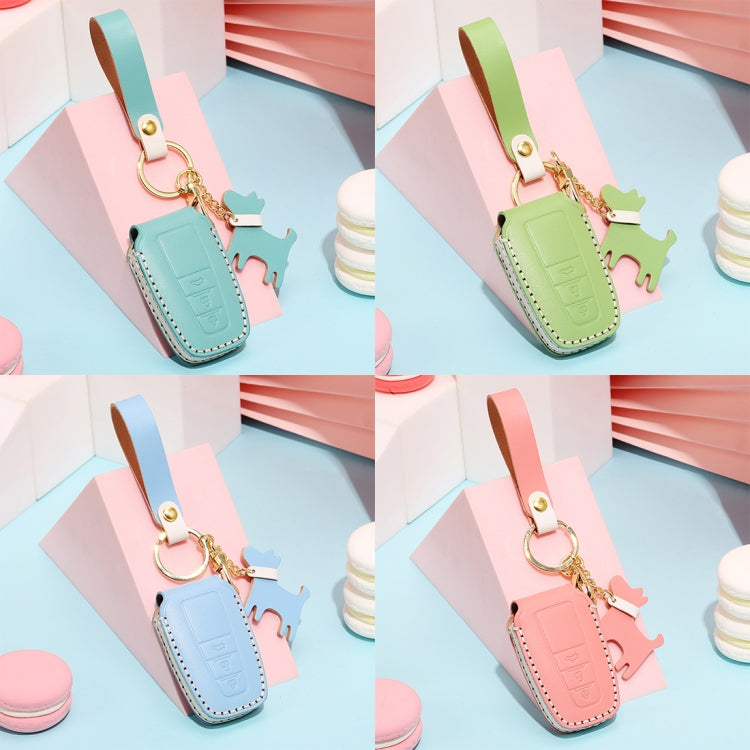 Hallmo Car Female Style Cowhide Leather Key Protective Cover for Toyota(Grass Green)