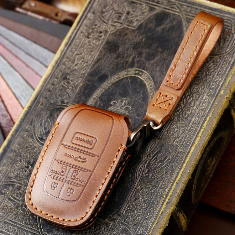 Hallmo Car Genuine Leather Key Protective Cover for Toyota Sienna 6-button(Brown)
