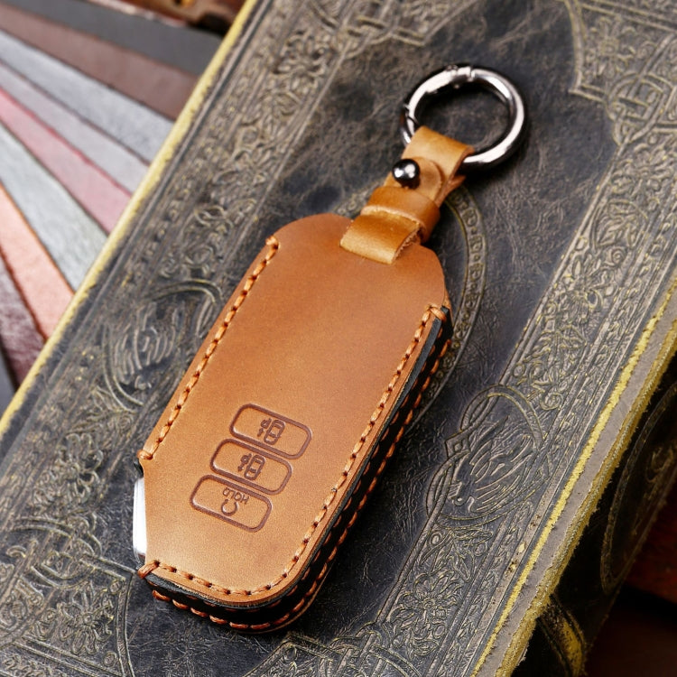 Hallmo Car Cowhide Leather Key Protective Cover for KIA(Blue)