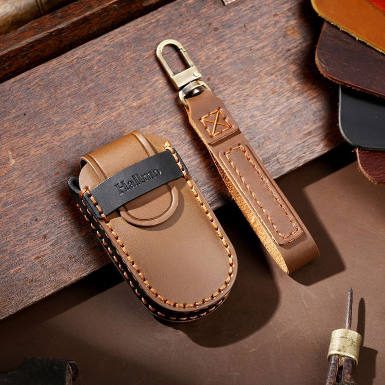 Hallmo Car Genuine Leather Key Protective Cover for Jeep Compass 4-button(Brown)