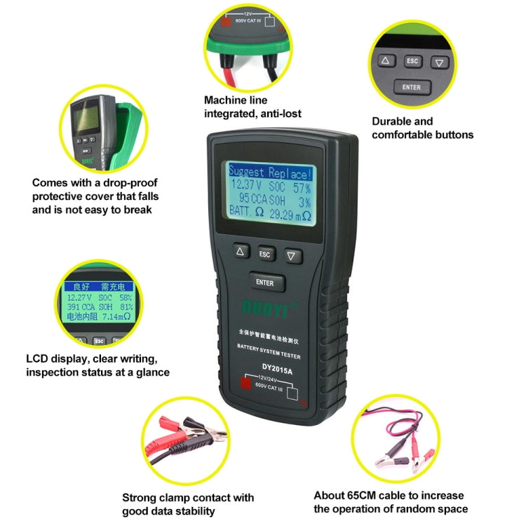 DUOYI DY2015A Car 12V 24V Digital CCA Load Battery Charging Digital Capacity Tester, DY2015A