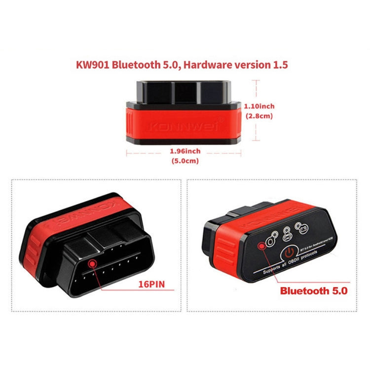 KONNWEI KW901 Android Phone OBD2 Car Bluetooth 5.0 Diagnostic Scan Tools(Orange)