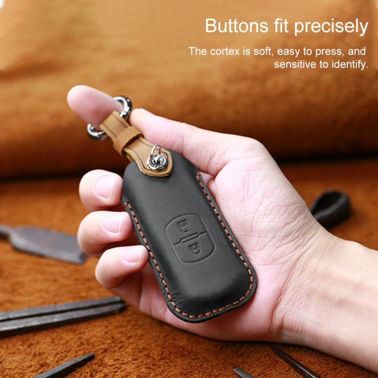 For Mazda Old Style Hallmo Car Cowhide Leather Key Protective Cover Key Case, Three Keys Version(Black)