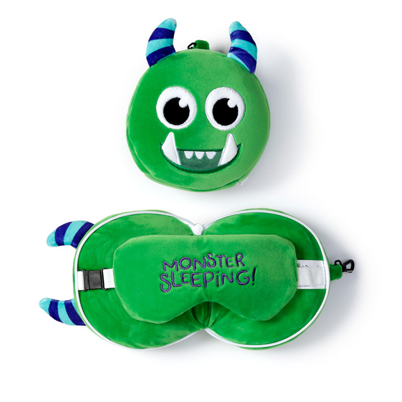 Relaxeazzz Green Monstarz Monster Plush Travel Pillow & Eye Mask