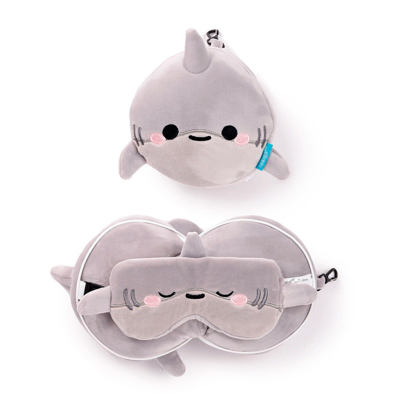 Relaxeazzz Adoramals Archie the Shark Plush Travel Pillow & Eye Mask