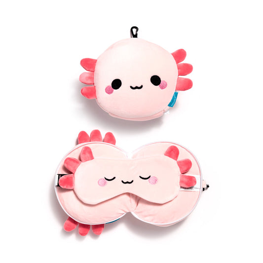 Relaxeazzz Travel Pillow & Eye Mask - Adoramals Maddie the Axolotl