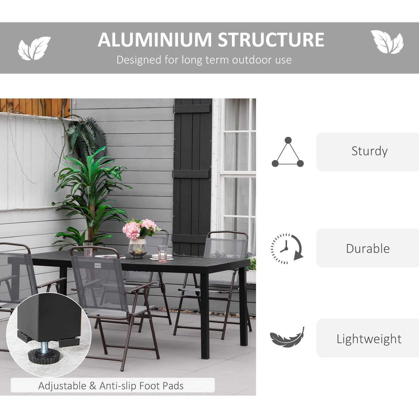 Outsunny Garden Dining Table for 8, Aluminium Frame for Patio, Lawn, Black