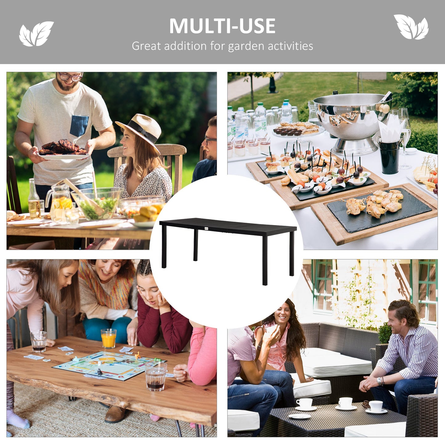 Outsunny Garden Dining Table for 8, Aluminium Frame for Patio, Lawn, Black