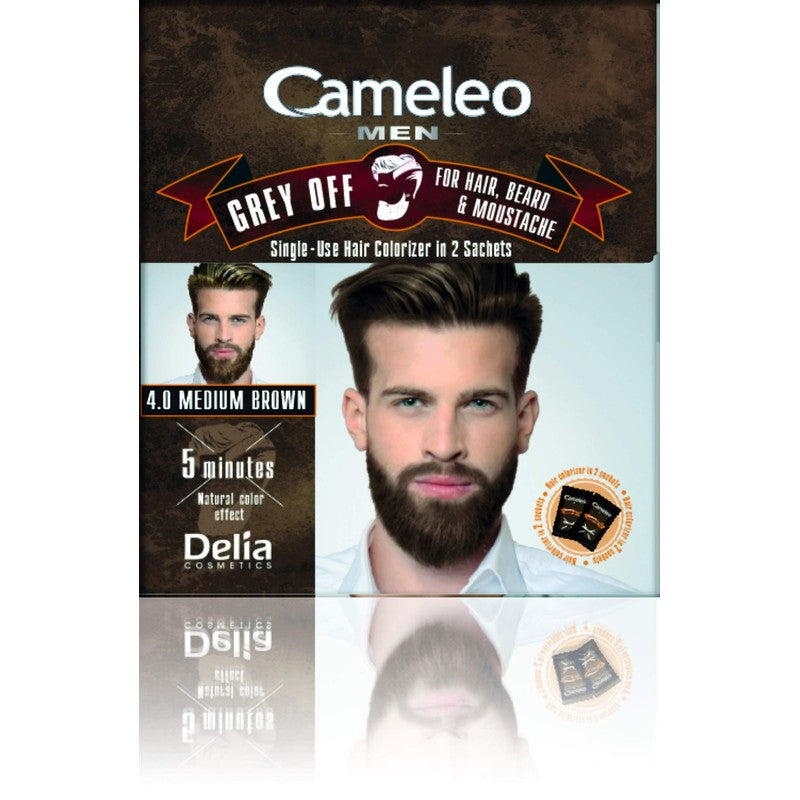 Cameleo Men Permanent Hair Colour Cream Natural Grey Coverage for Men 4.0 Medium Brown 30ml/1.01 oz