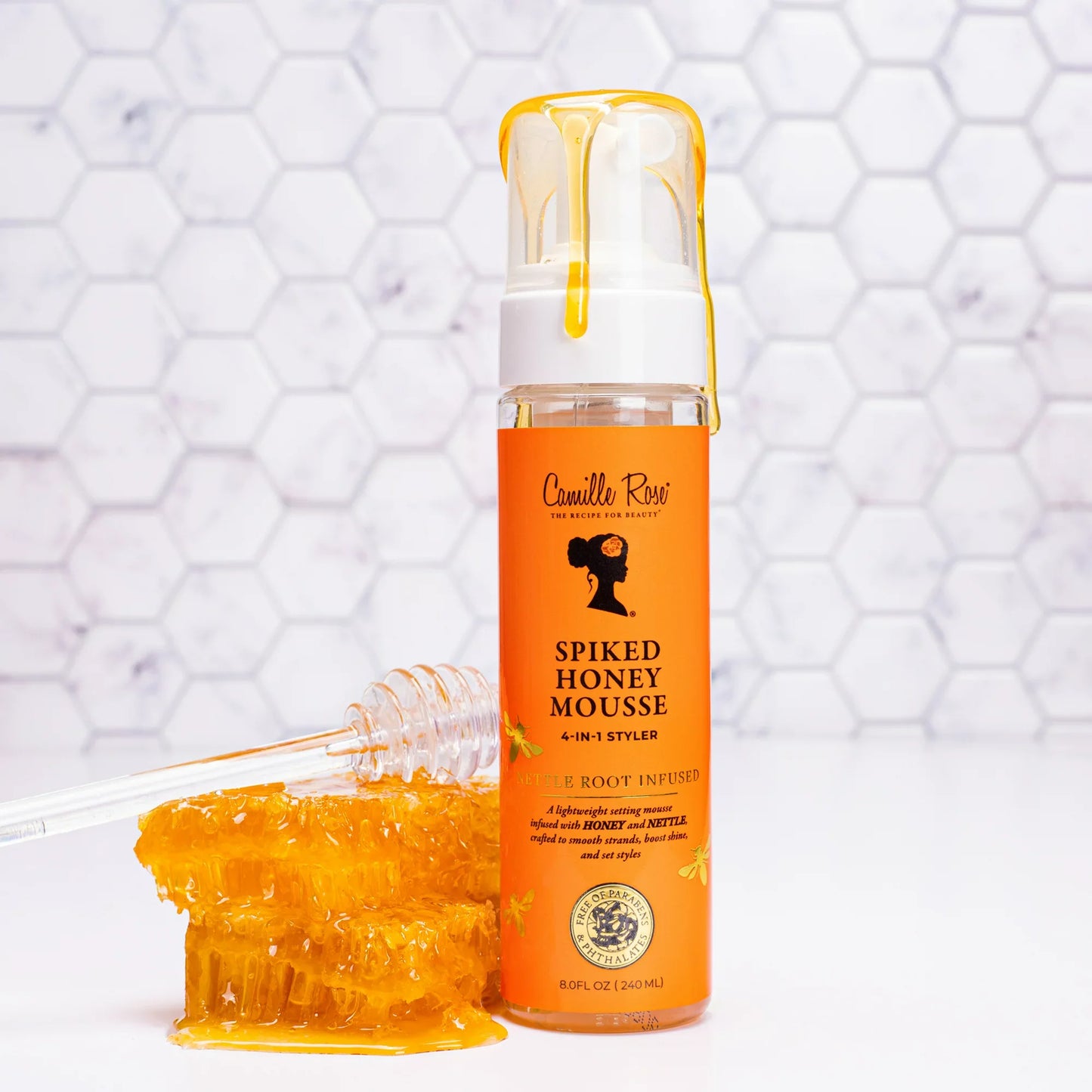 Camille Rose Spiked Honey Mousse 4 in 1 Styler Define, Hydrate & Style for Curly & Textured Hair 8 oz