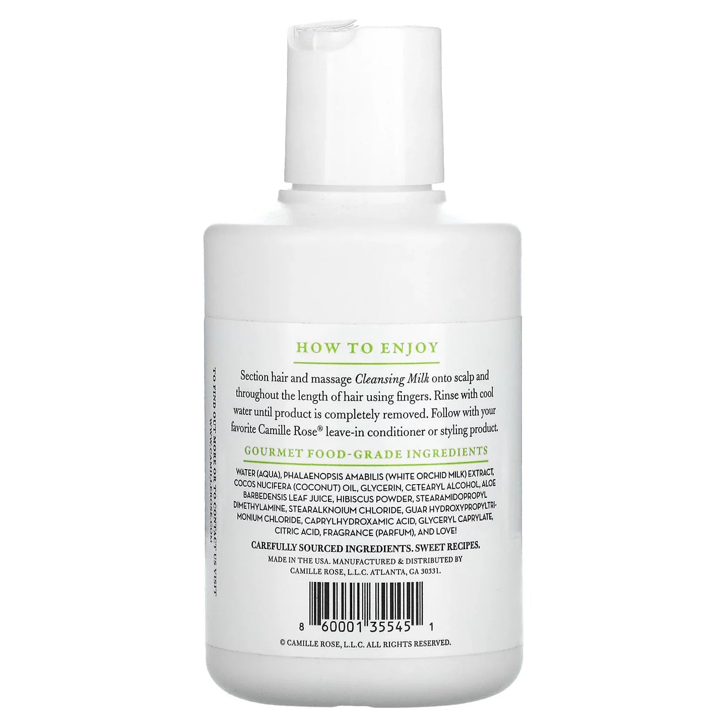 Camille Rose Cleansing Milk White Orchid Gentle Hydration & Detangling for Natural & Curly Hair 8 oz