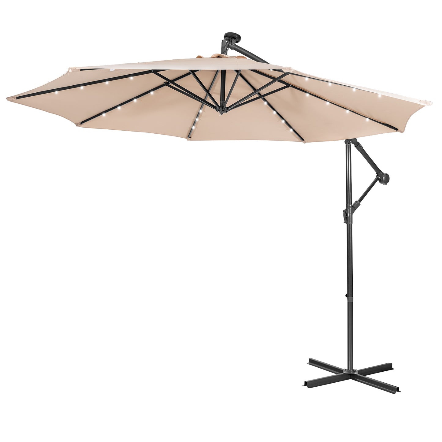 10 ft Cantilever Umbrella with 32 Solar-Powered LED Lights for Backyard Poolside Market-Wine
