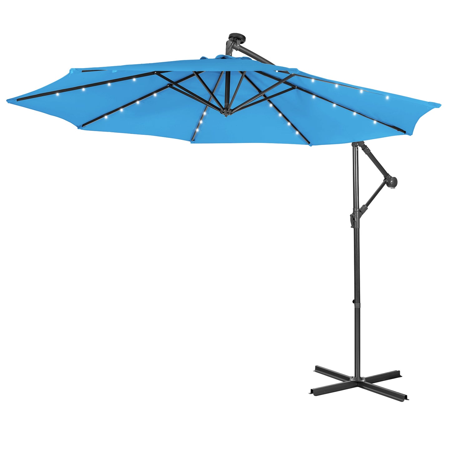 10 ft Cantilever Umbrella with 32 Solar-Powered LED Lights for Backyard Poolside Market-Wine
