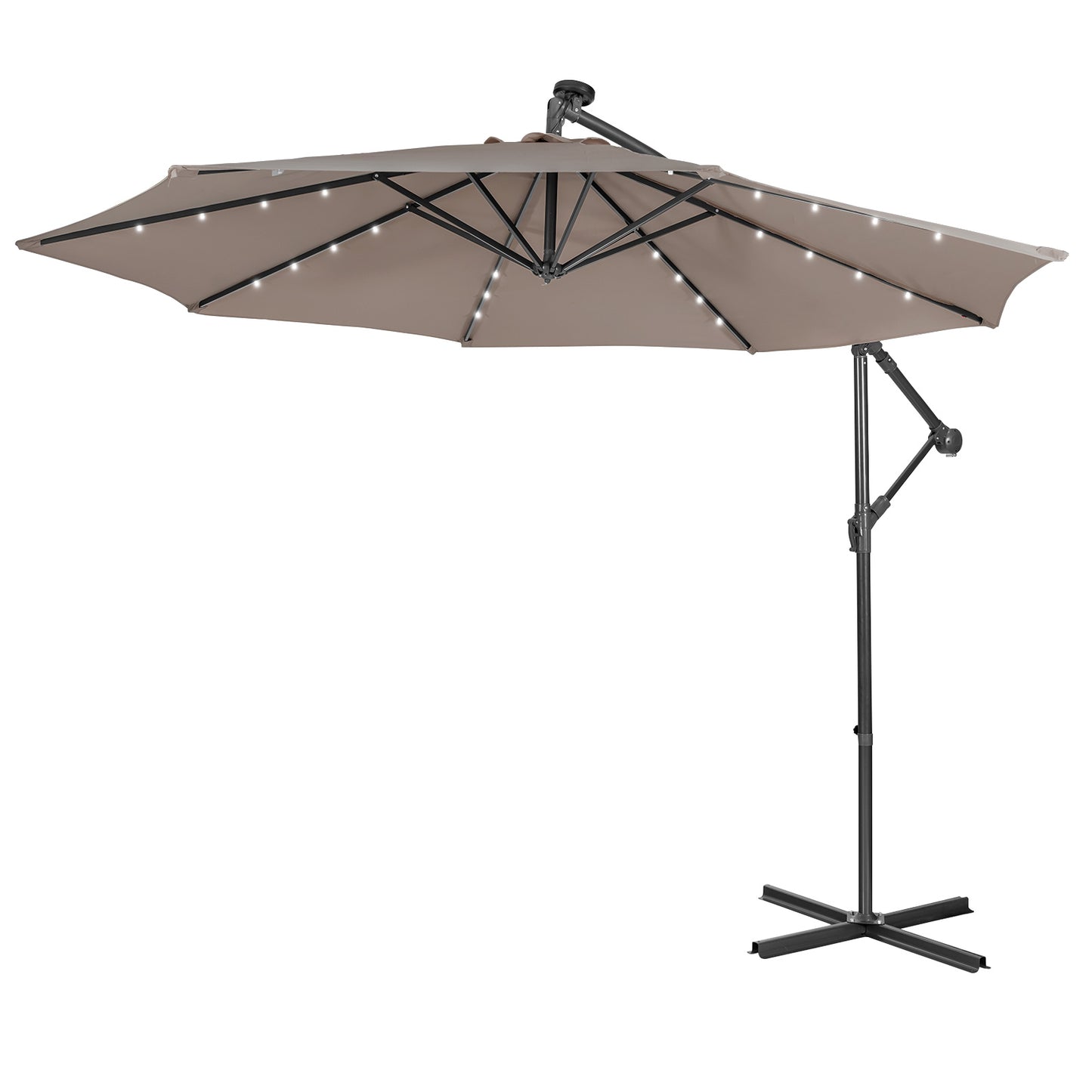 10 ft Cantilever Umbrella with 32 Solar-Powered LED Lights for Backyard Poolside Market-Wine