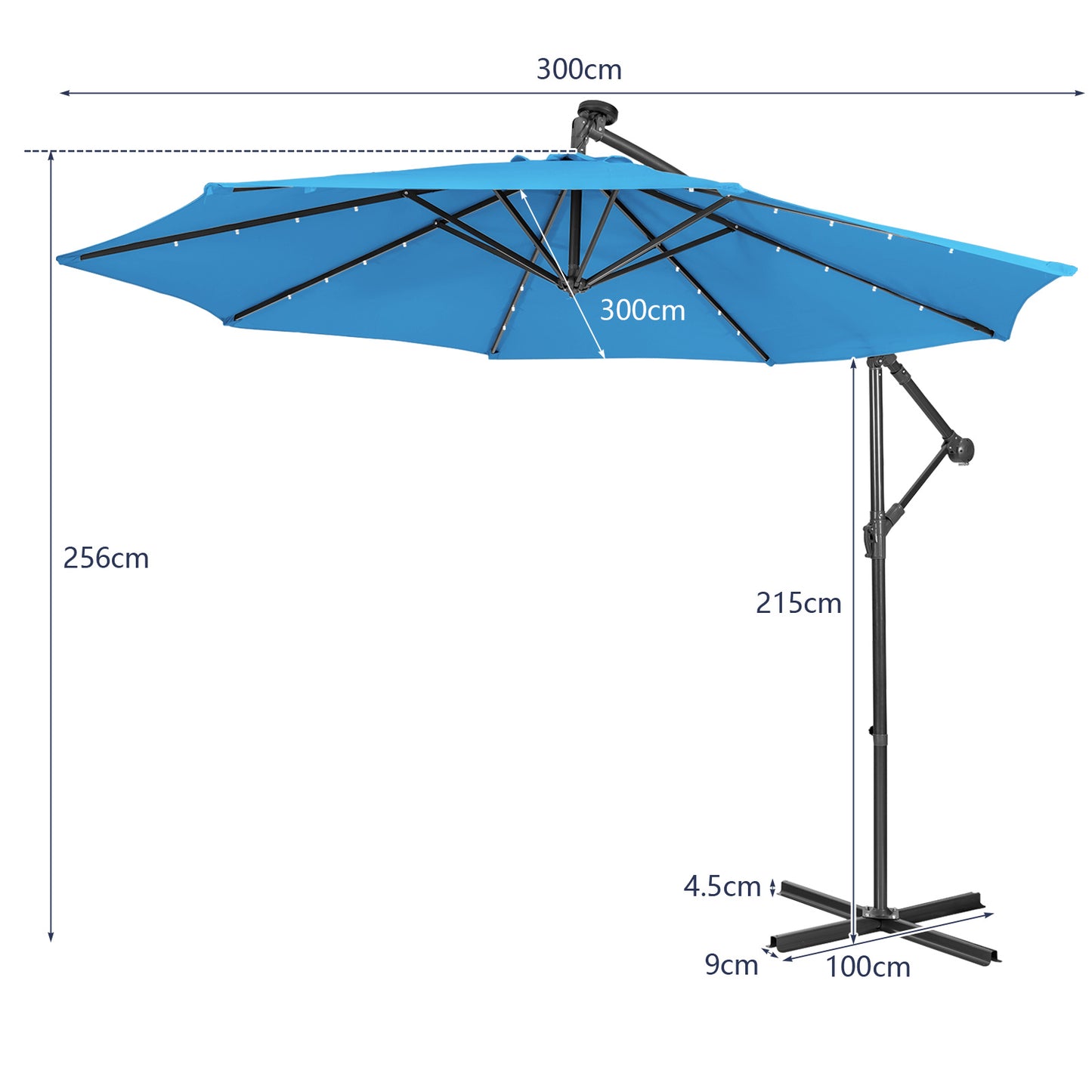 10 ft Cantilever Umbrella with 32 Solar-Powered LED Lights for Backyard Poolside Market-Wine