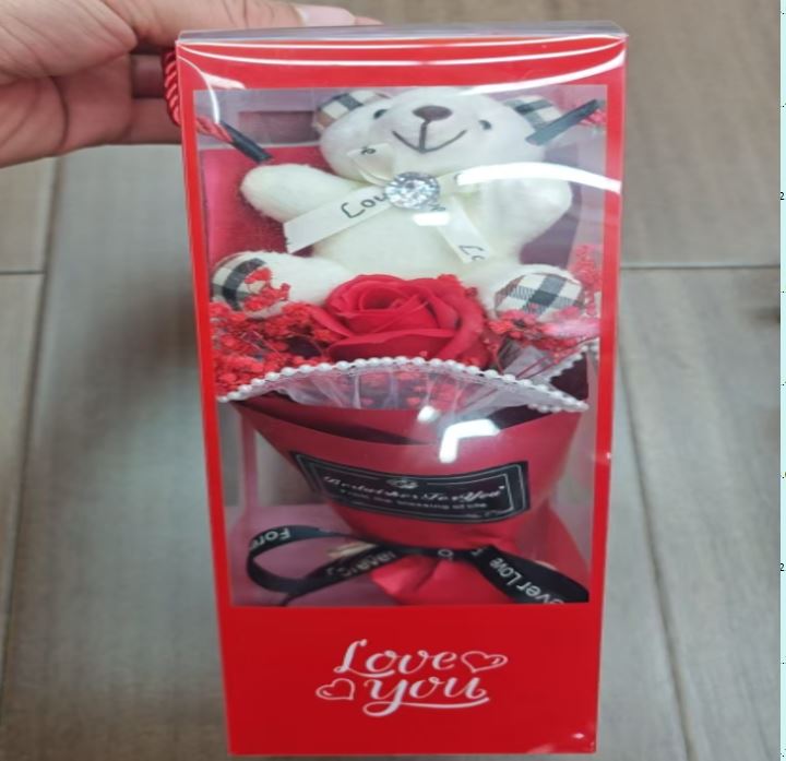 6pc Rose  Artificial Flower with bear