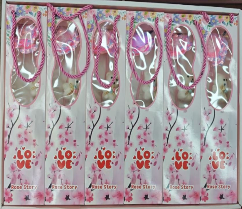 6pcs Rose  Artificial Flower light up with bear