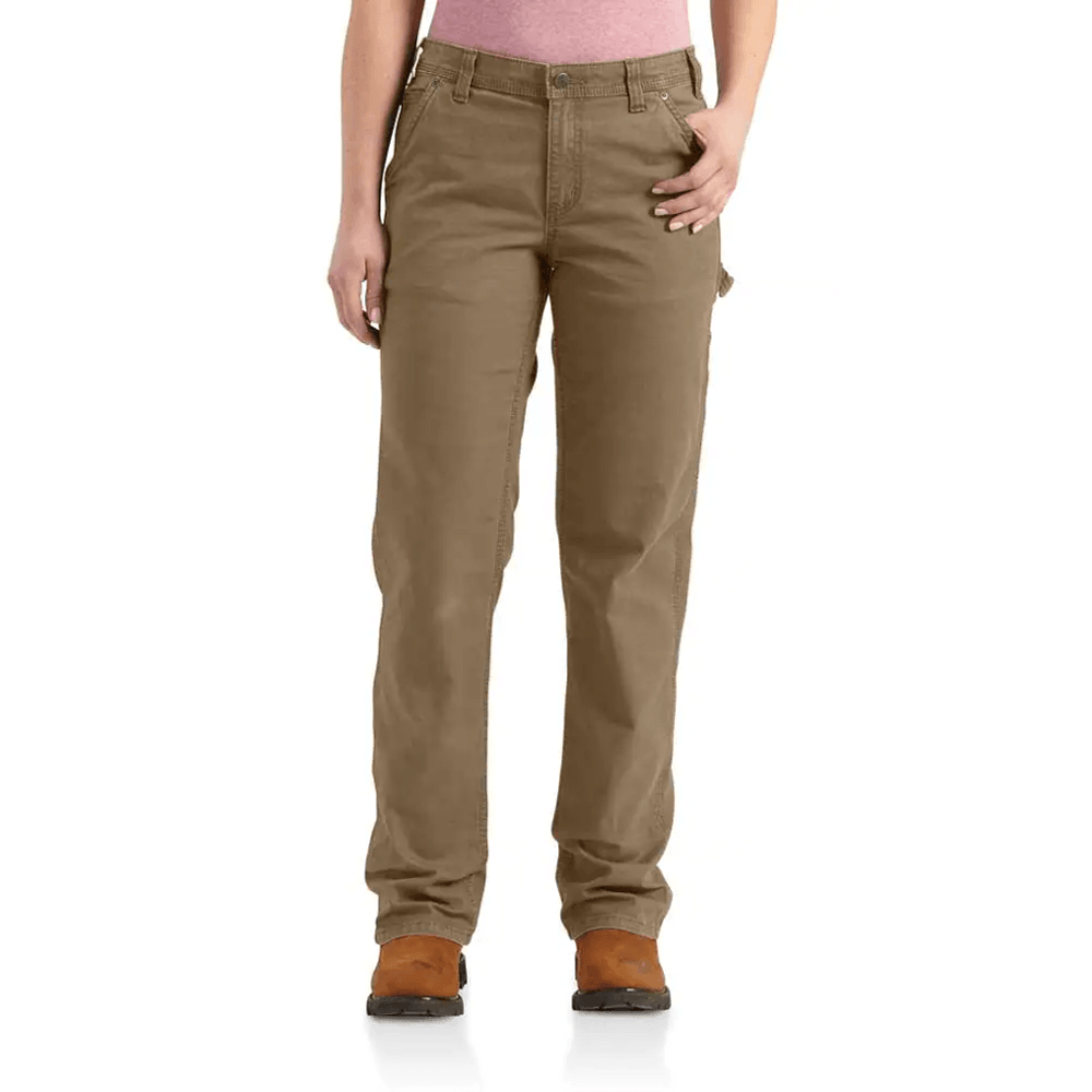Carhartt 102080 Womens Rugged Flex Loose Fit Canvas Work Trouser Pant Dark Khaki UK 14 / REG