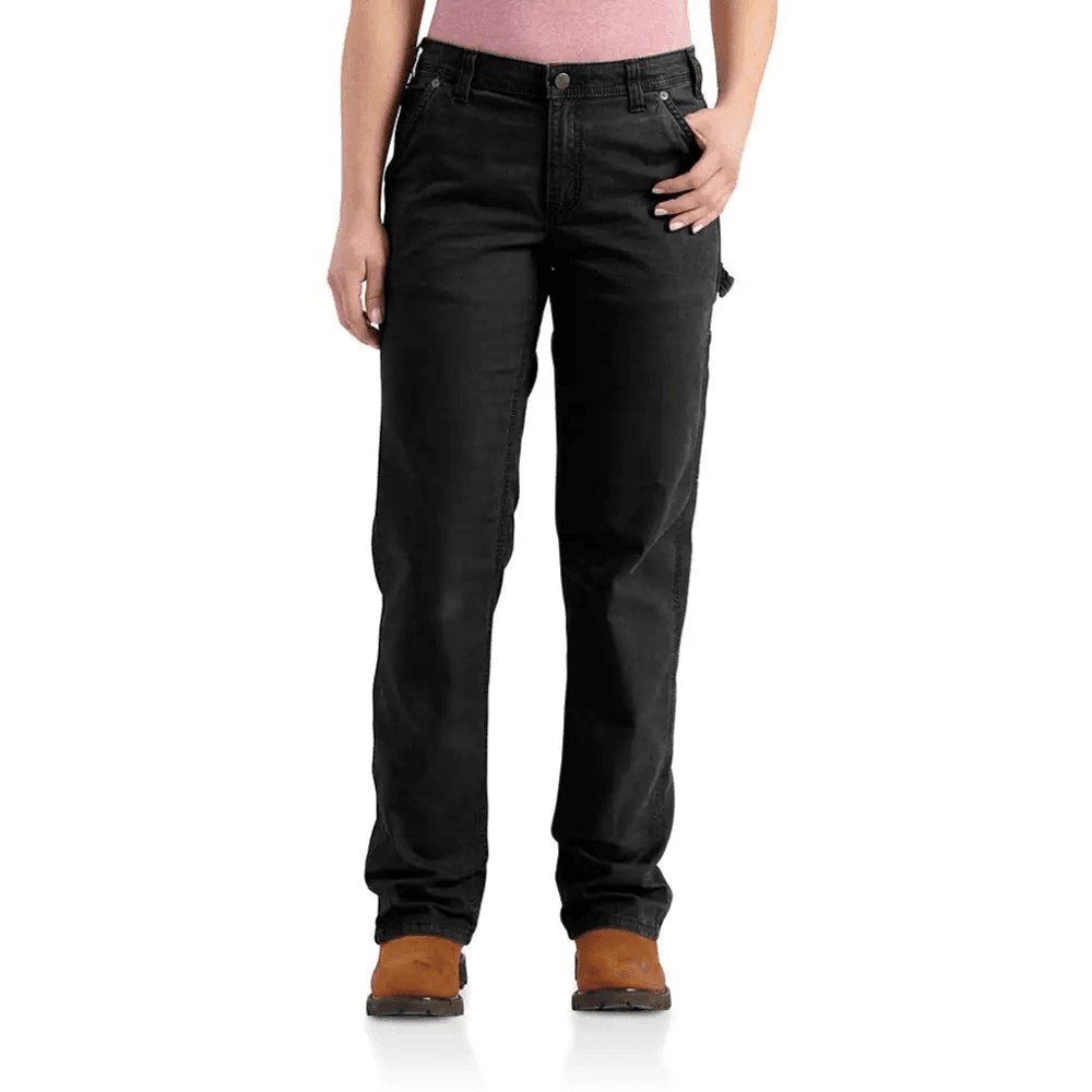 Carhartt 102080 Womens Rugged Flex Loose Fit Canvas Work Trouser Pant Black UK 12, Regular Leg