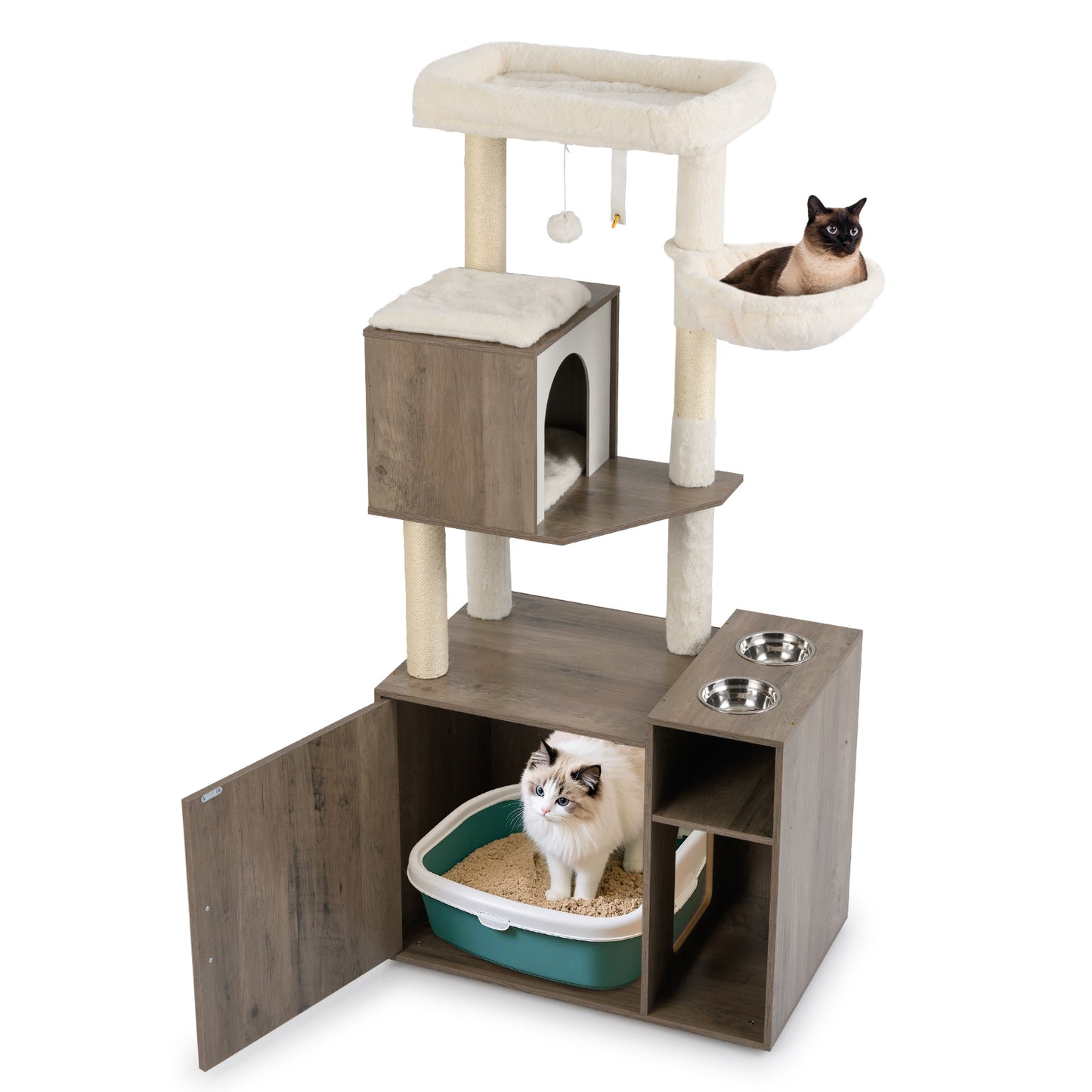 Cat Litter Box Enclosure with Sisal Scratching Post and Mat-Brown