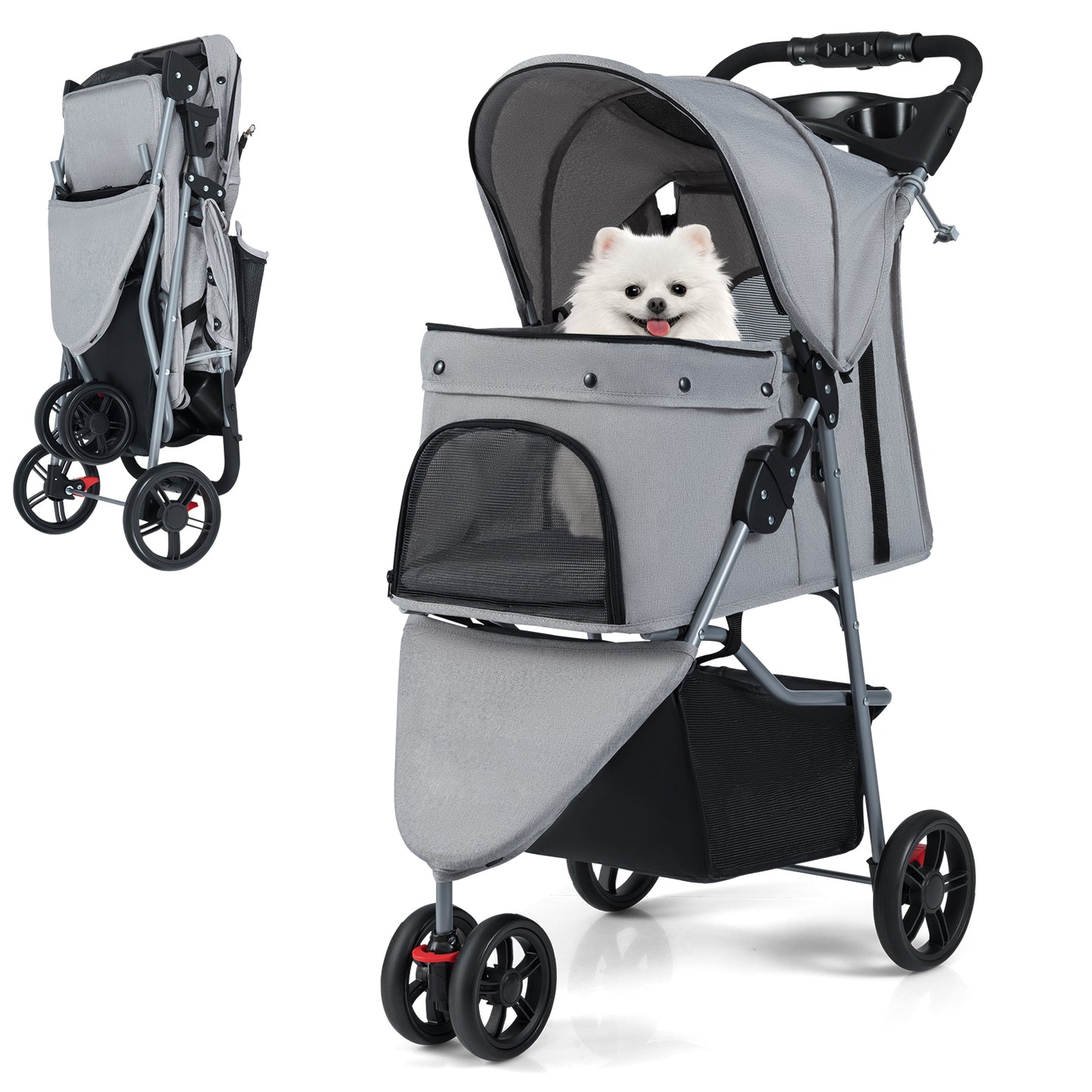Pet Stroller with Adjustable Canopy and 3 Shock-absorbing Wheels-Black