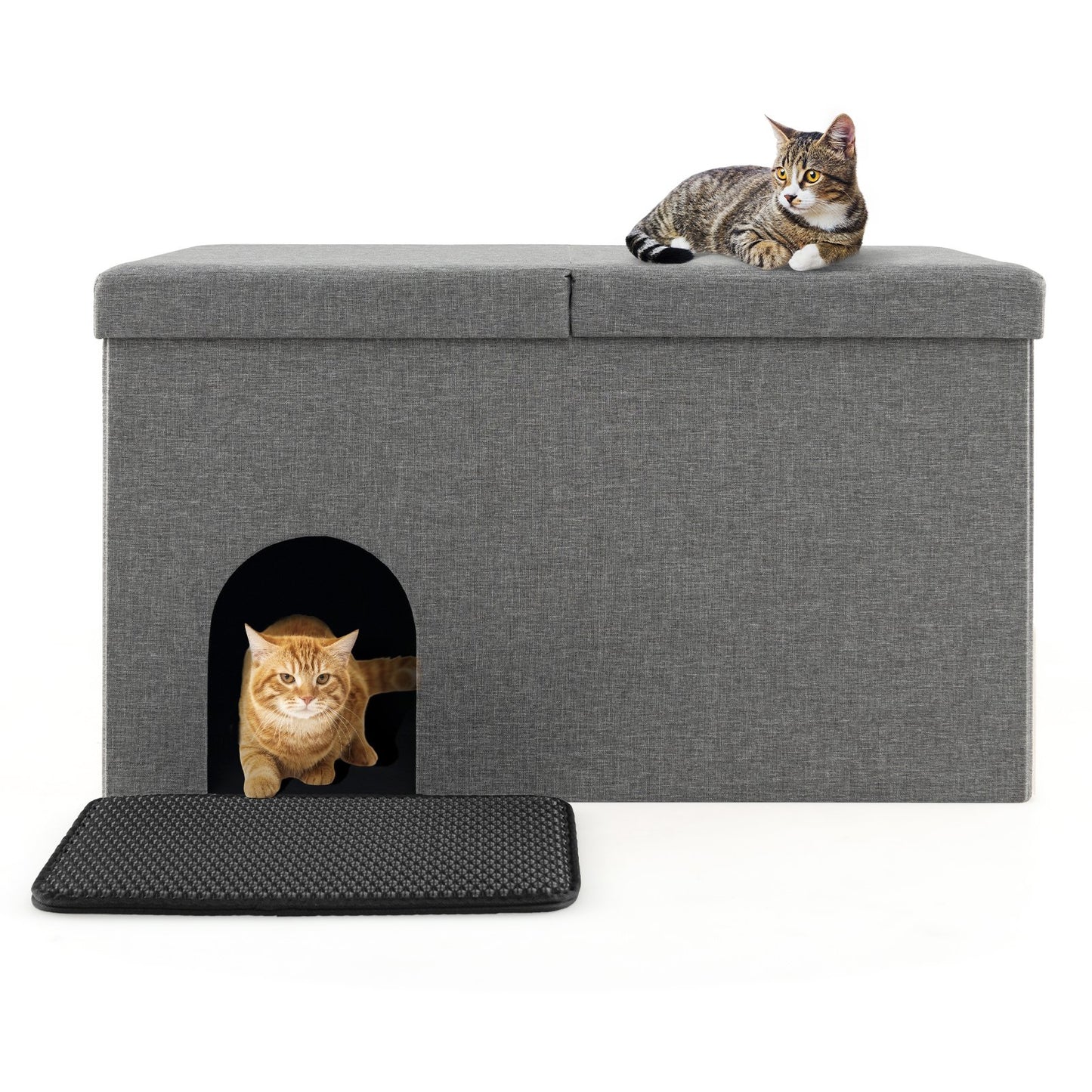 3-in-1 Hidden Cat Washroom Ottoman Shoe Bench-Beige