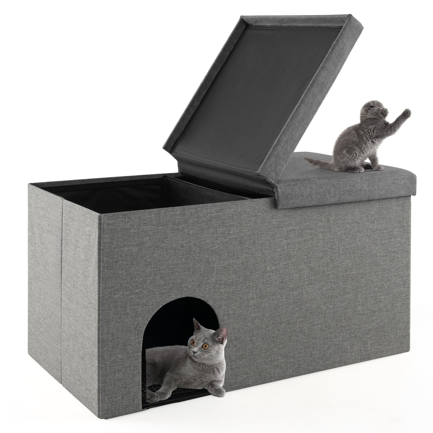 3-in-1 Hidden Cat Washroom Ottoman Shoe Bench-Beige