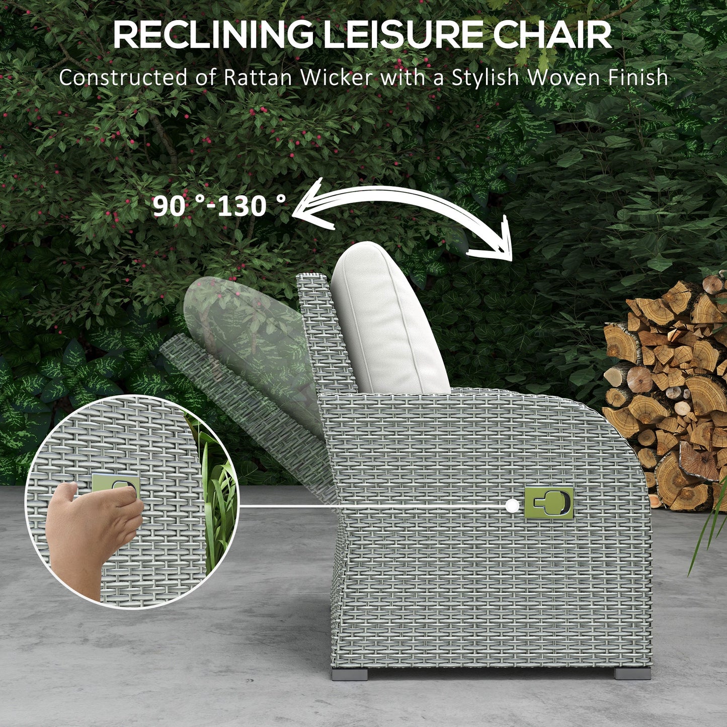 7-Seater Outdoor Garden Rattan Furniture Set w/ Recliners Grey