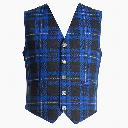 Ramsey Blue Scottish Men’s Formal Tartan Waistcoat – Vest with Fully Lined Back & Adjustable Strap