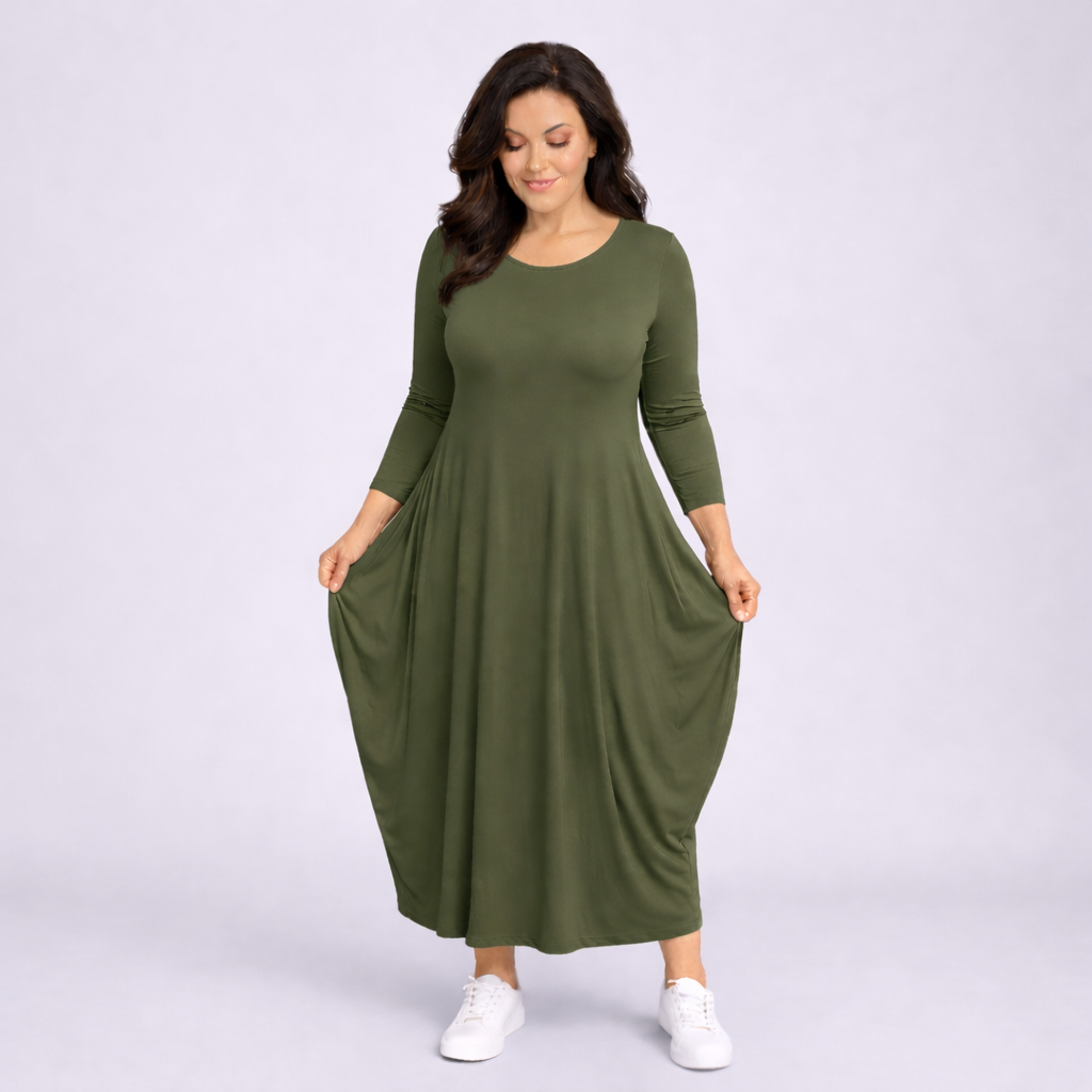 Long Sleeve Calf Length Dress