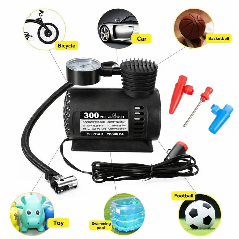 Car Air Compressor Pump Compact 300psi Tyre Inflator Bicycle Ball Bike Van 12v