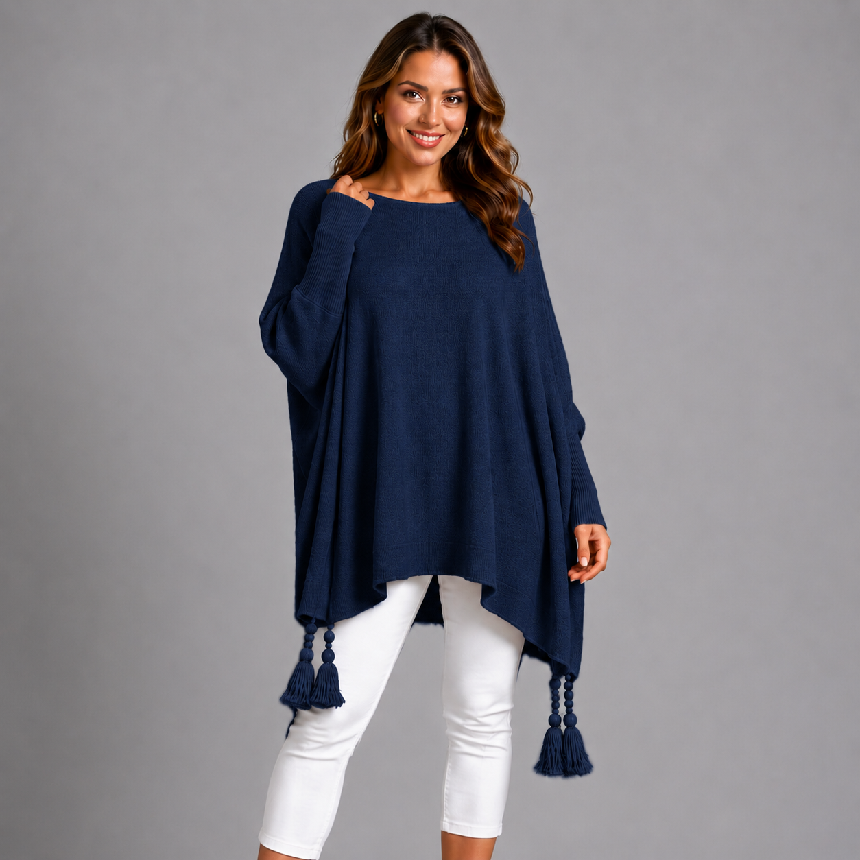 Slash Neck Oversized Jumper with Tassel Detail
