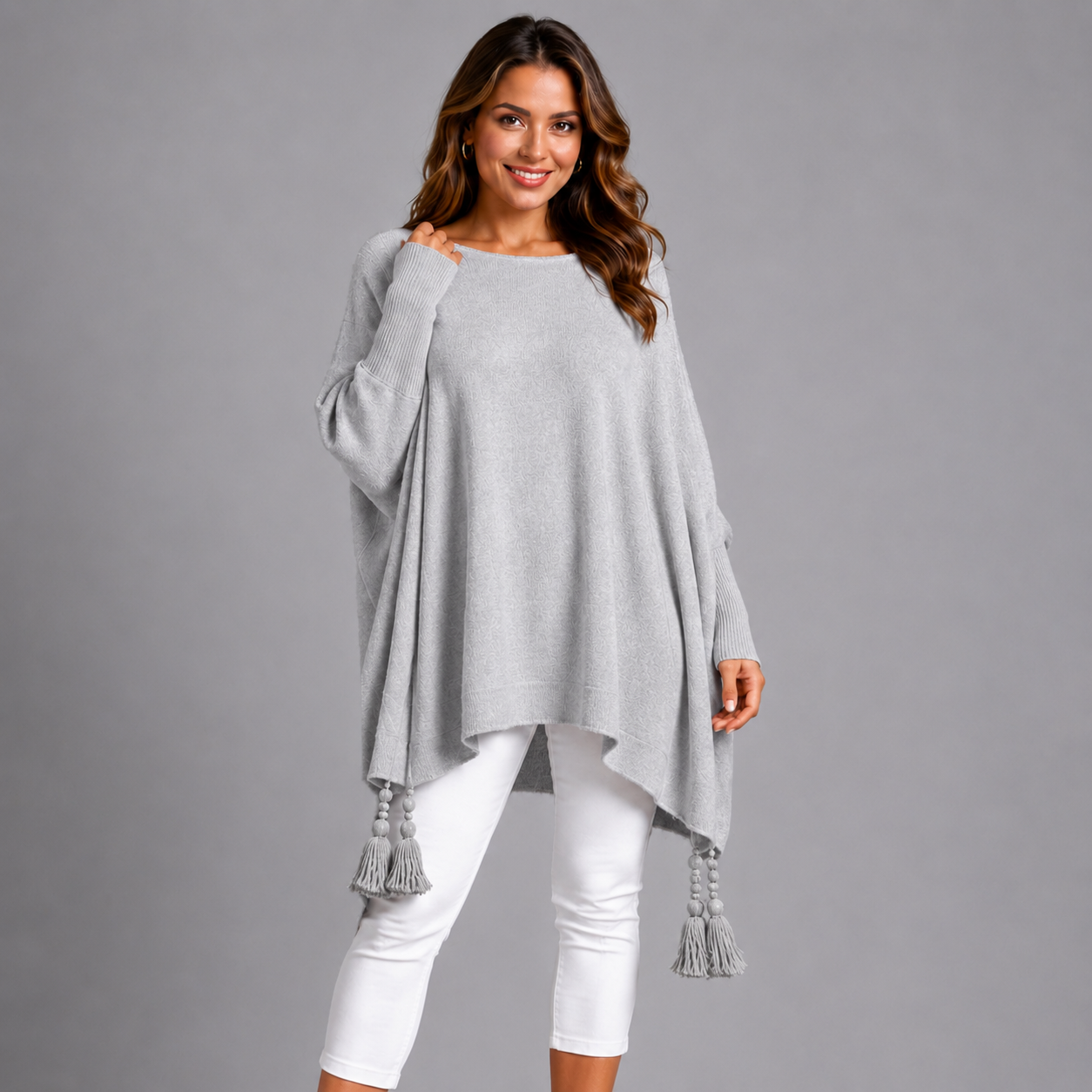 Slash Neck Oversized Jumper with Tassel Detail
