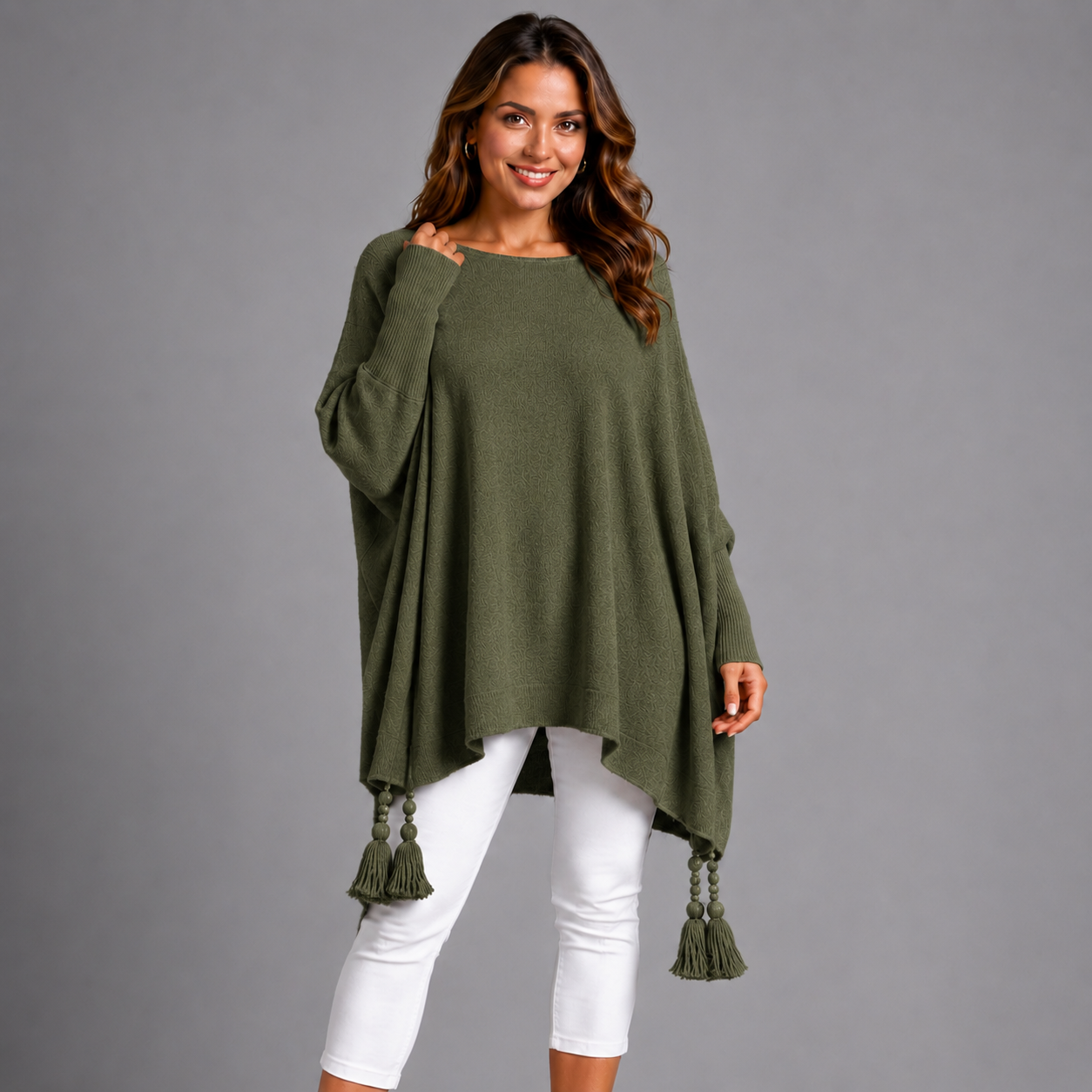 Slash Neck Oversized Jumper with Tassel Detail