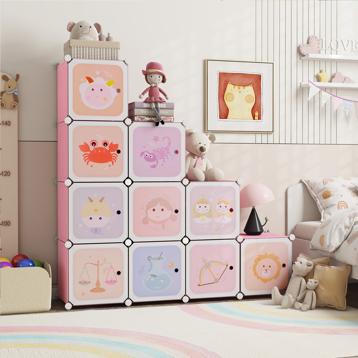 Children 12-Cube Wardrobe Baby Dresser Kids Bedroom Armoire-Green