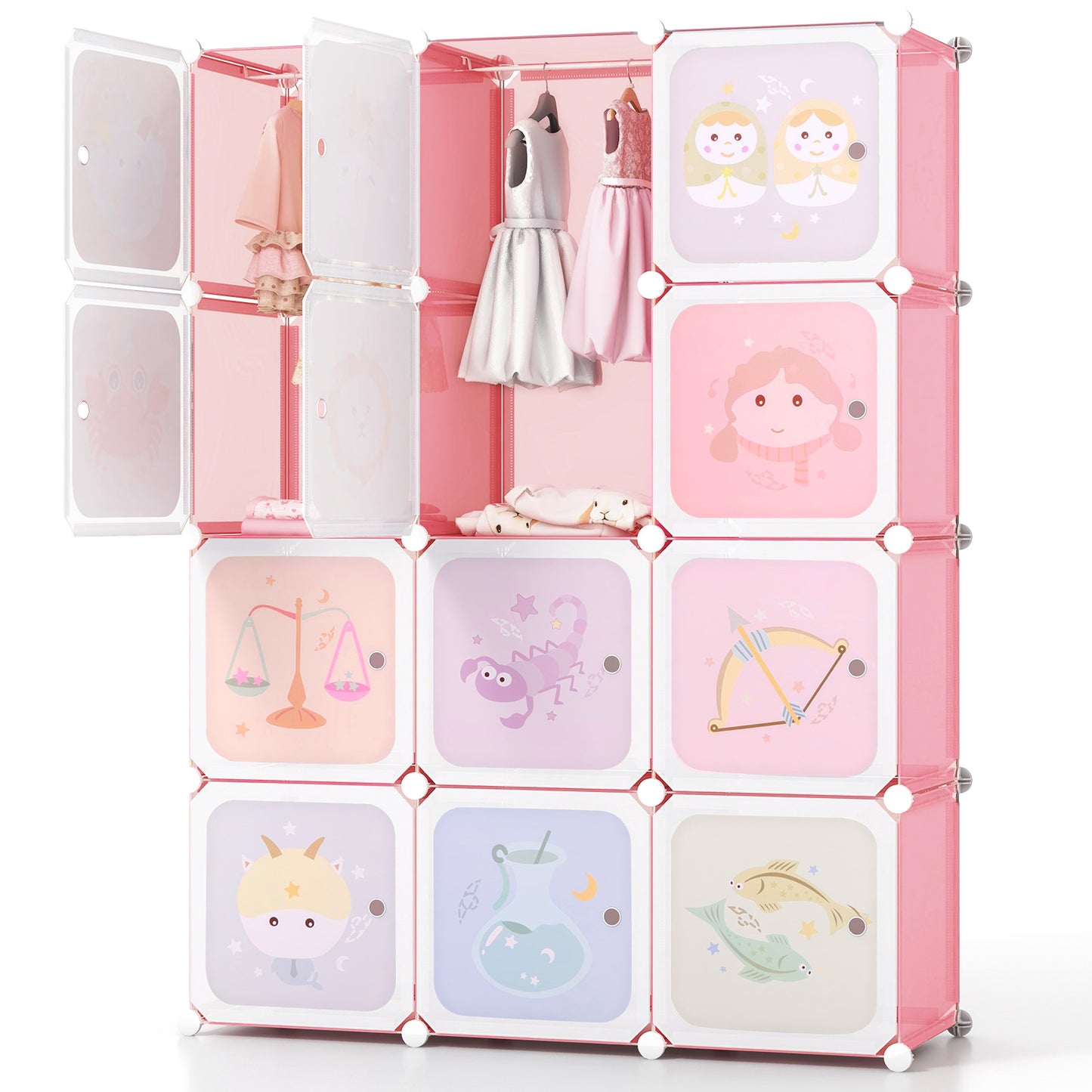 Children 12-Cube Wardrobe Baby Dresser Kids Bedroom Armoire-Green