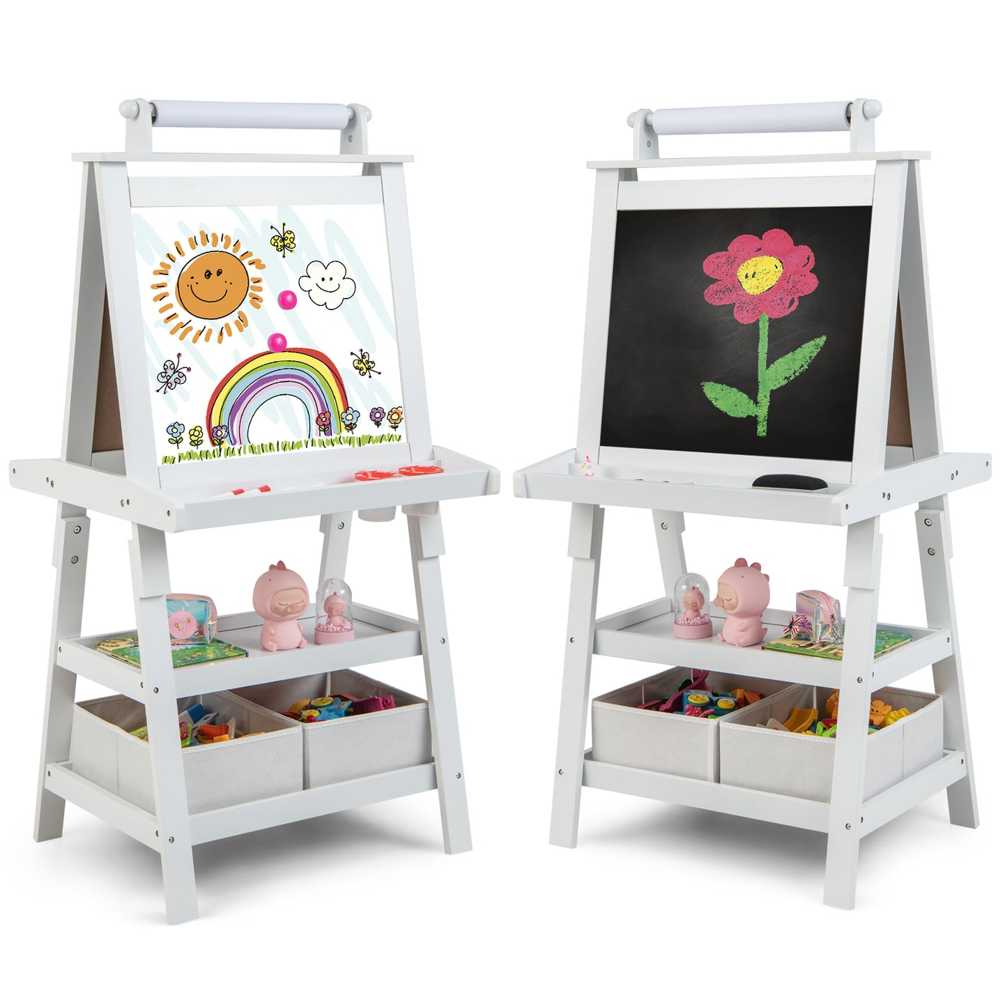 Children's Double-Sided Art Easel with Paper Roll-Blue