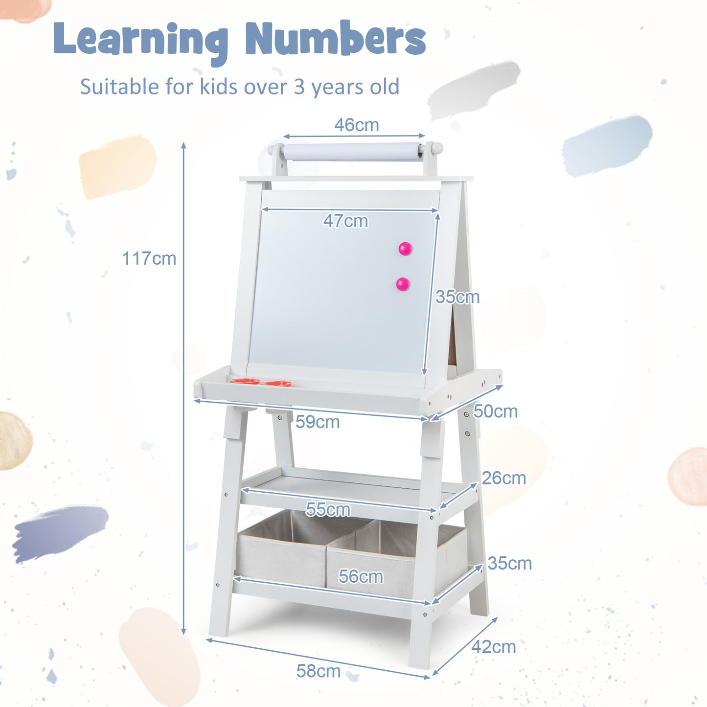 Children's Double-Sided Art Easel with Paper Roll-Blue