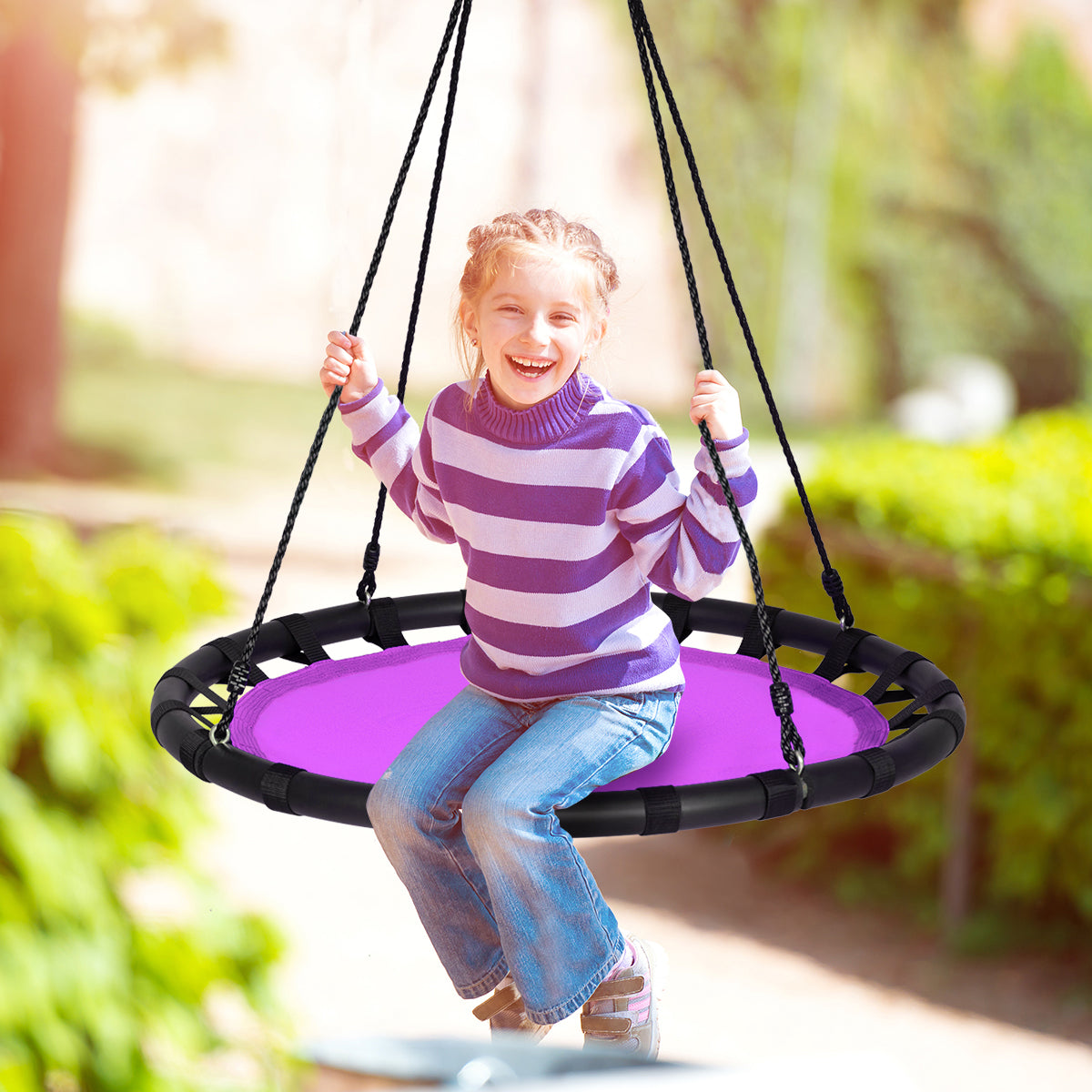 Kids Round Tree Swing with Adjustable Ropes and Hook Rings-Orange