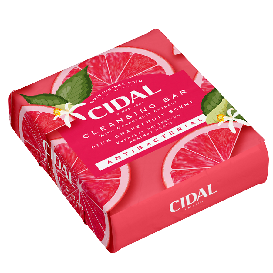 Cidal Antibacterial Cleansing Bar Soap with Grapefruit Extract Deep Cleansing & Germ Protection for Daily Skin Hygiene All Skin Types Twin Pack (2 x 125g)