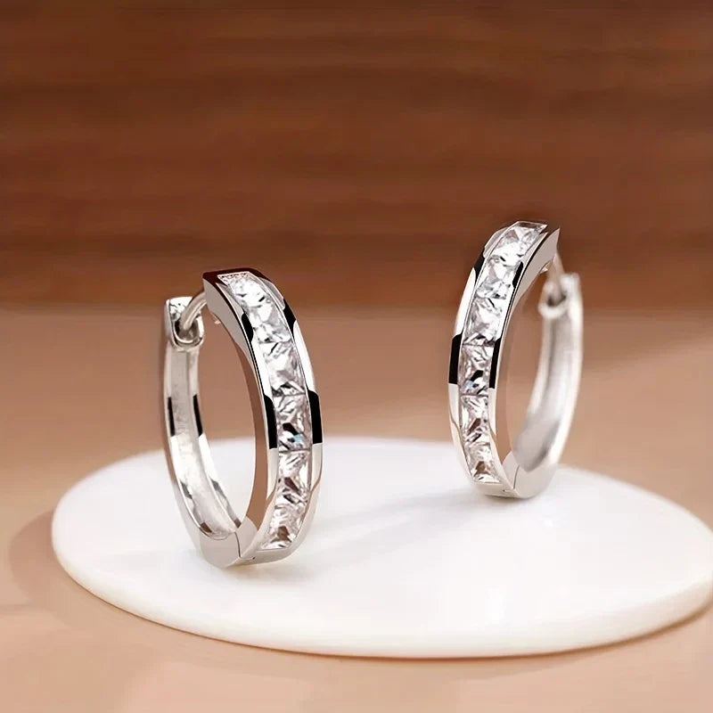 Classic Design Women Hoop Earrings with Princess Square CZ – Ladies Jewellery